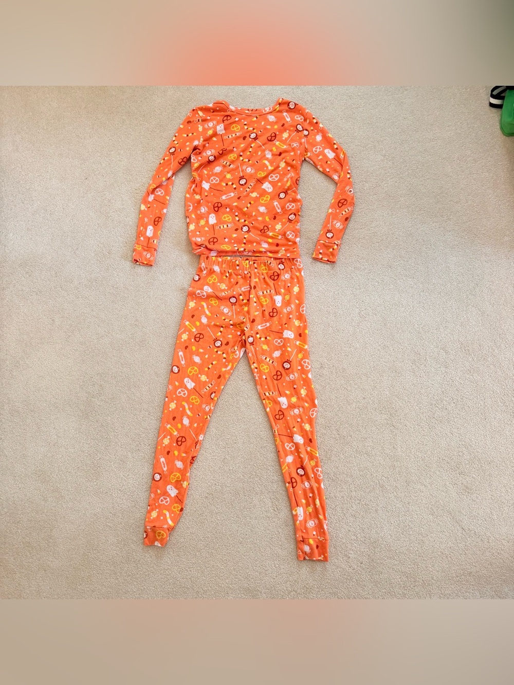 Cat & Jack kids 14 Orange Long-Sleeve Shirt & Pant Pajama Set Halloween Pumpkin